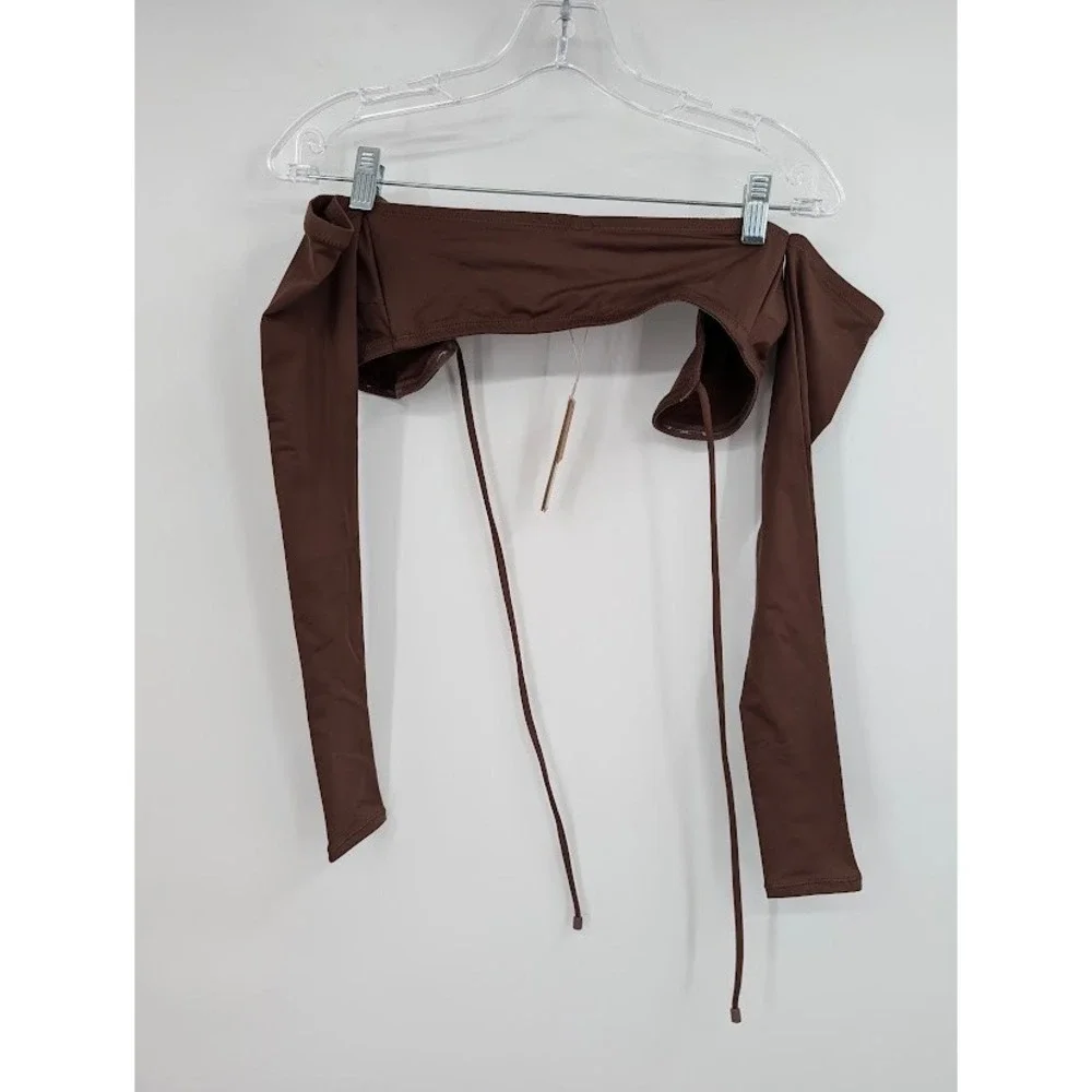 SKIMS Swim Long Sleeve‎ Bikini Top Brown NWT sz XS